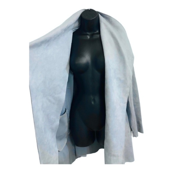 Haute monde Blue faux suede oversized shawl collar belted trench coat size Large - Picture 4 of 16